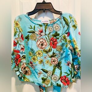Cute Floral Tie-Front Women’s Top - Blue